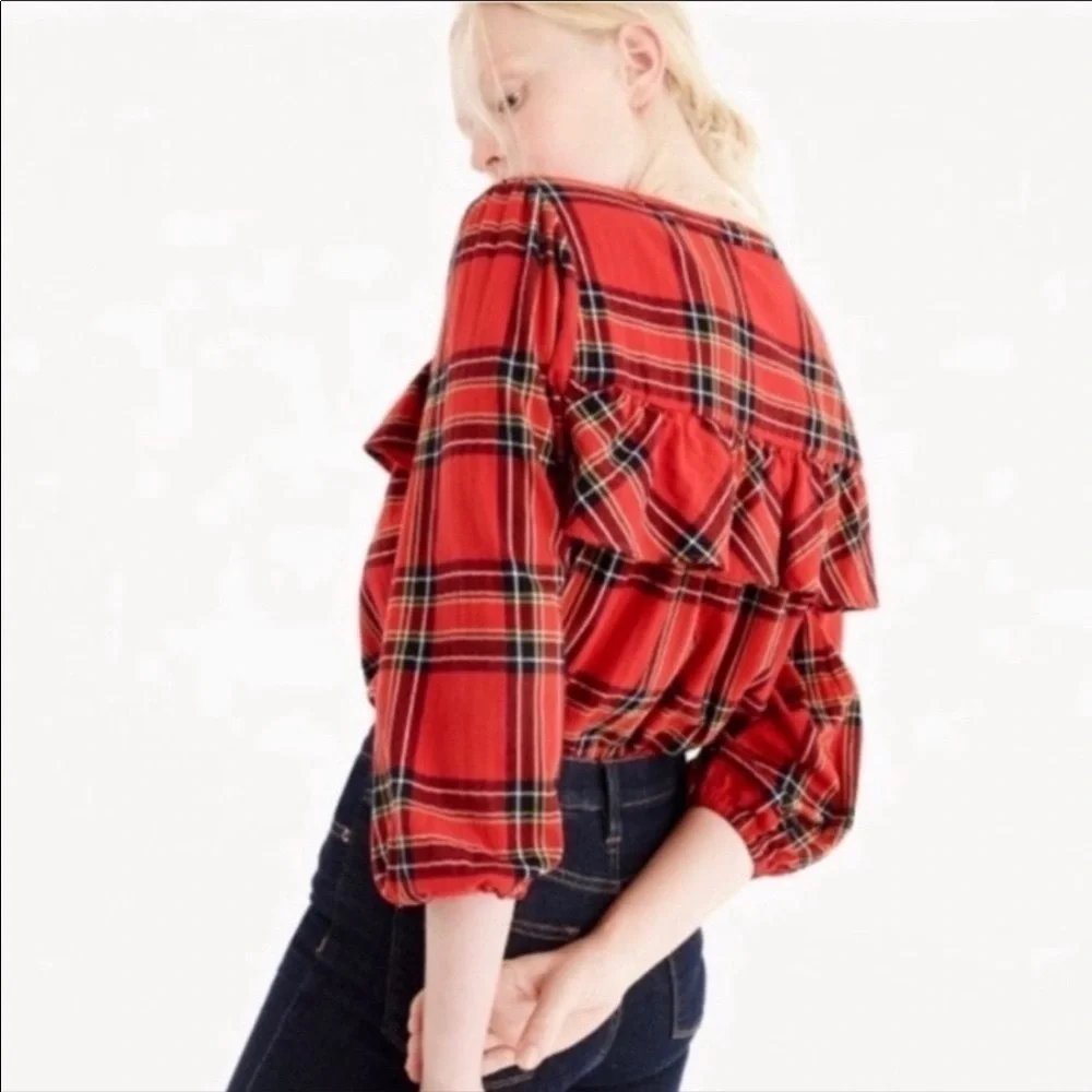 J. Crew Plaid Ruffled Top in Festival Red Small - Picture 4 of 12